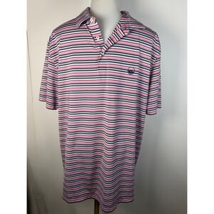 Peter Millar Mens Performance Polo Shirt Medium Pink Purple Striped Golf S/S